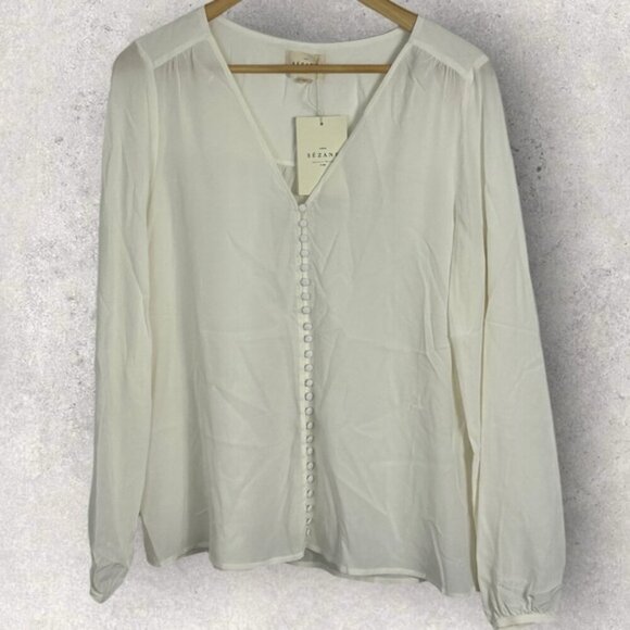 NWT Sezane 100% Silk Blouse Ecru White Size 40 French US 8 Heloise Top Minima - Picture 4 of 16